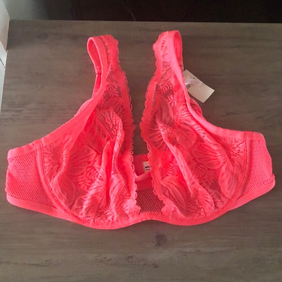 *NWT* Aerie Bright Neon Pink Lace Bra - Picture 1 of 10